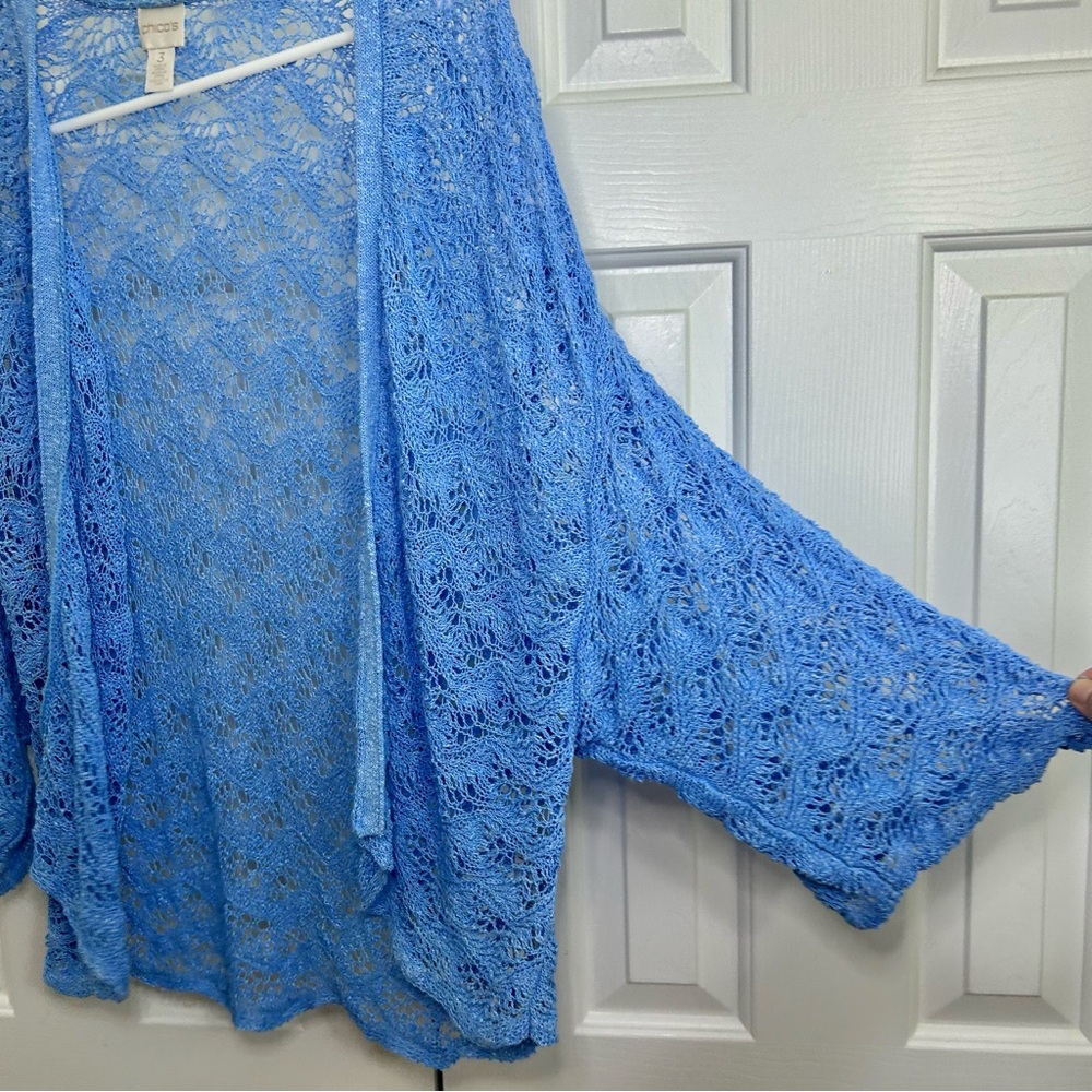 Chico's Linen & Cotton Blend Open Knit Drape Front Drop Shoulder Cardigan Sz XL - Picture 5 of 16
